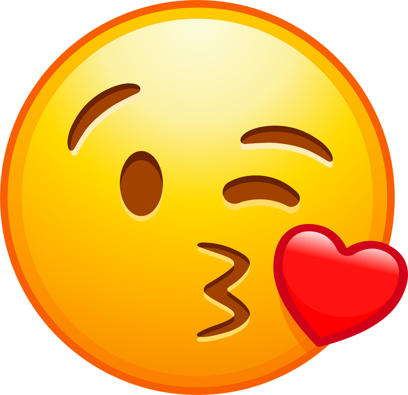 Top quality emoticon. Kiss emoji. Love emoticon with lips blowing a kiss, winking yellow face with red. Yellow face emoji. Popular element.